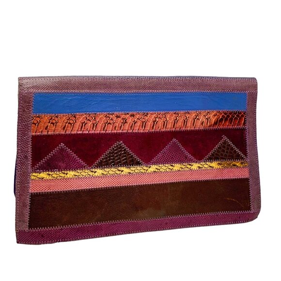 VTG  Furst & Mooney Handmade Textured Leather‎ with Exotic Skin Envelope Clutch - Picture 11 of 12